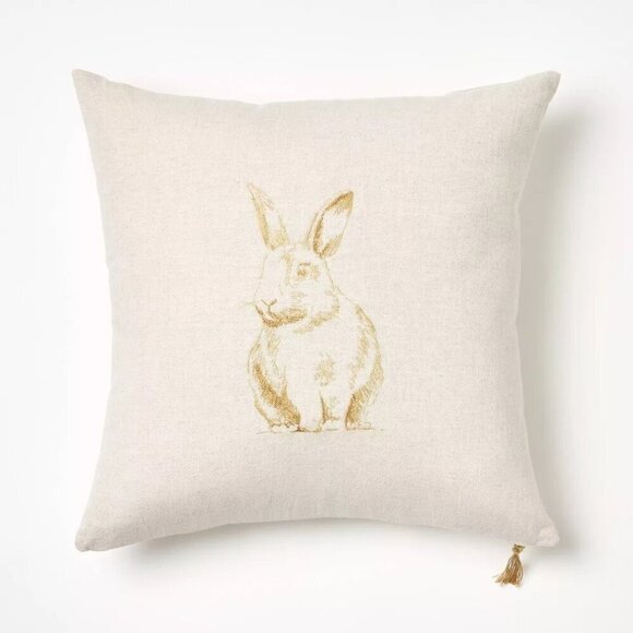Threshold Studio McGee Embroidered Bunny Square Throw Pillow Linen/Brown -Target - Picture 1 of 5